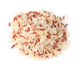 Mix of brown and polished rice isolated on white