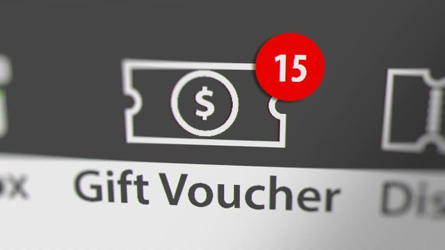 Gift Voucher Icon with Animated Counting Numbers. Online Shopping Concept.