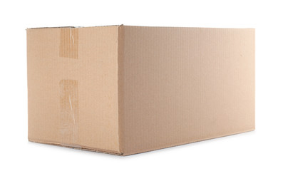 Cardboard box isolated on white. Mockup for design