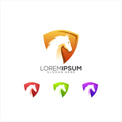 horse shield vector logo design illustration