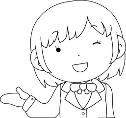 Cute pose of cute schoolgirl Upper body outline