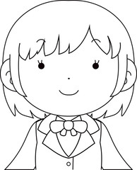 Cute pose of cute schoolgirl Upper body outline