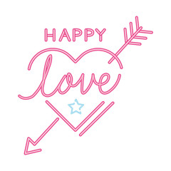 happy love lettering in heart with arrow isolated icon