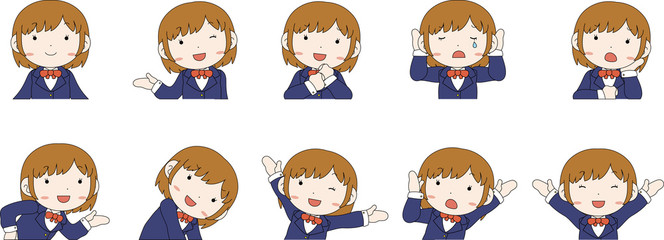 Cute pose of cute Brown hair schoolgirl Upper body set