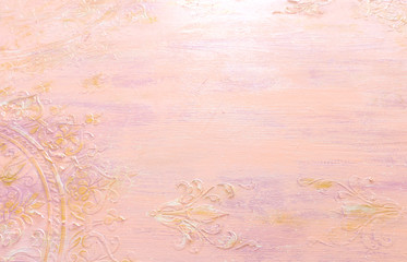 background of pink and gold wooden vintage wall with floral emboss details
