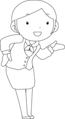 Cute pose of cute Female bank clerk outline