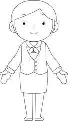 Cute pose of cute Female bank clerk outline