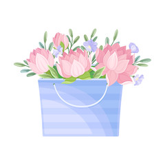 Floral Arrangement with Lotus in Box Vector Illustration