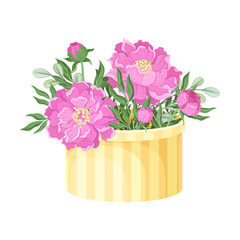 Garden Flowers Arranged in Carton Box Vector Illustration