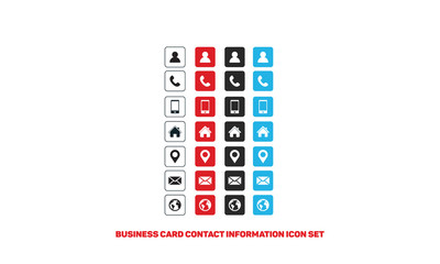 Icons Business Card. Vector business card contact information icons for flyer design, brochure design, social media post, web site design & UI-UX. Business card, finance and communication icon set. 