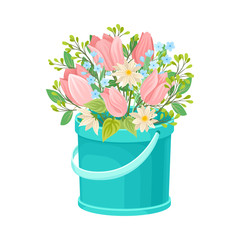 Garden Flowers Arranged in Carton Box Vector Illustration