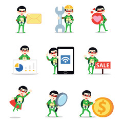 Set of character man with ninja turtle costume.