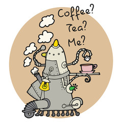 Coffee? Tea? Me?, Cute robot machine making Coffee