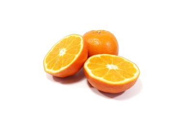 slice orange with leaf on white background  