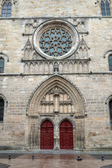 Facade of  Saint Etienne Cathedral in Cahors, Occitanie, France