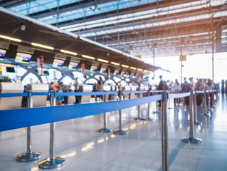 Check in Counter with People queue Airport Travel Transportation