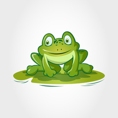 Nice Frog Cartoon Character. This is a frog cartoon animal sitting on lotus leave, it's ready to jump