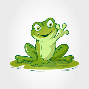 Frog Vector Cartoon Character. This is a frog cartoon animal sitting on lotus leave, it's look like said "hi..."