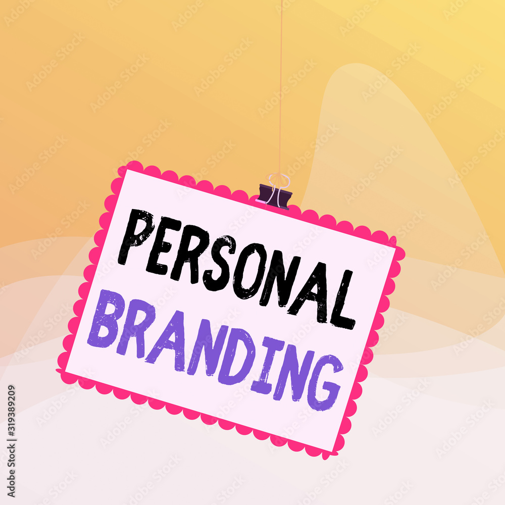 Poster Writing note showing Personal Branding. Business concept for process of creating a recognizable professional name Stamp stuck binder clip square color frame rounded tip