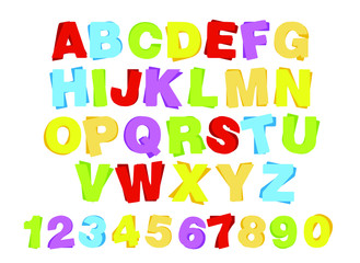 alphabet for children. Kids learning material. Card for learning alphabet. colored alphabet and numbers 