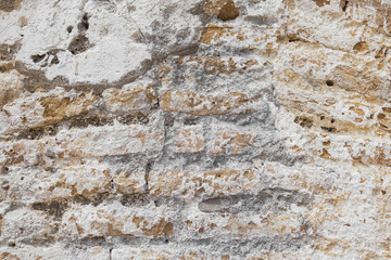 Texture of an old brick wall. Red brick. Old brick wall. Red bricks that have been eroded.