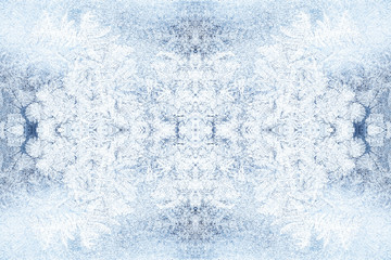 Frosty natural pattern on winter window, glass and Painting effect.