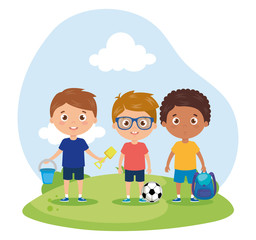 scene of boys smiling in landscape, back to school