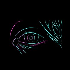 Abstract sketch eye with line art blue pink style 