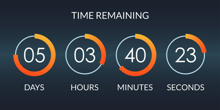 Countdown timer. Time counter with digital scoreboard. Time remaining display. Vector illustration.