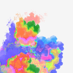 background with watercolor paint splashes and stains and bump and flash and burst of turquoise and yellow and green and red and purple and pink