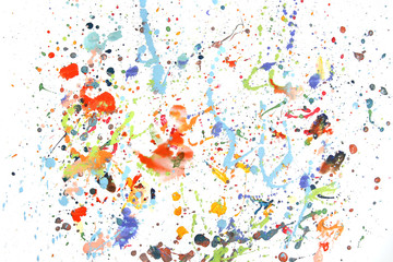 Abstract paint splashes and drops isolated on white background. Colorful  spots of gouache paint..