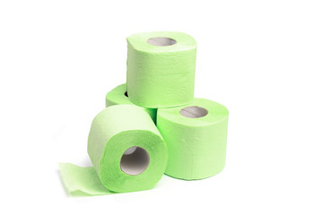 Green toilet paper. Shot on white background. - Image