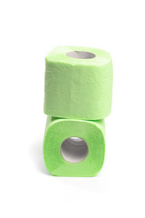 Green toilet paper. Shot on white background. - Image