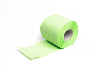 Green toilet paper. Shot on white background. - Image