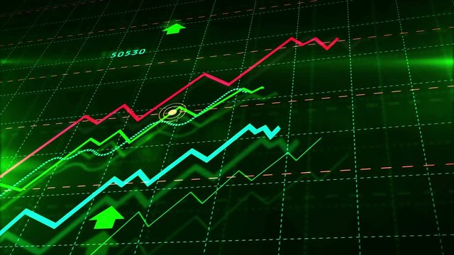 Growth up stock markets green chart 3d loop animation. Success, rising business and financial graph, economy data diagram and money investment analysis loopable and seamless abstract concept.