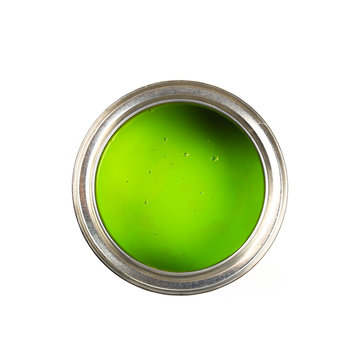  Can with green paint isolated on white background top view