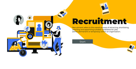 Recruitment Concept for web page, banner, presentation, social media, documents, cards, posters. Flat style Vector cartoon illustration