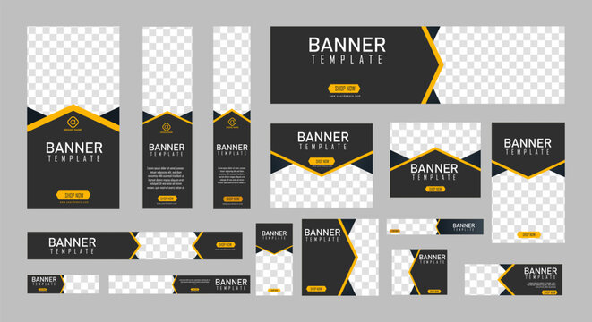 set of creative web banners of standard size with a place for photos.  Business ad banner. Vertical, horizontal and square template. vector illustration EPS 10