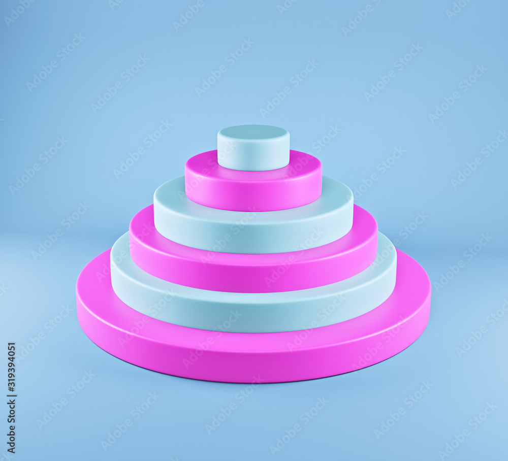 Poster abstract geometrical objects, stacked round shapes, minimal background. 3d rendering