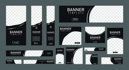 set of creative web banners of standard size with a place for photos.  Business ad banner. Vertical, horizontal and square template. vector illustration EPS 10