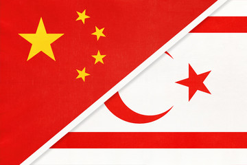 People's Republic of China or PRC vs Northern Cyprus national flag. Relationship between two asian countries.