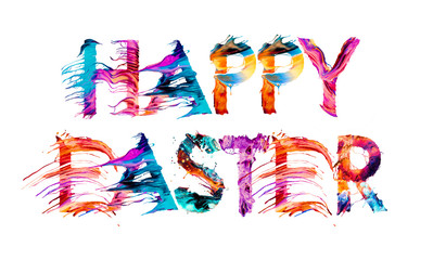 Happy EASTER banner with colorful brushstrokes