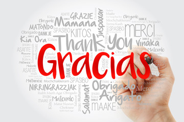 Gracias (Thank You in Spanish) word cloud in different languages with marker