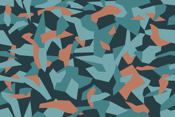Geometric camouflage design in blue colors. Camo pattern made in triangular shape. Seamless texure. Creative background for textile prints. Stock vector