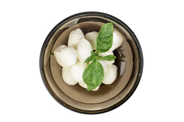 Mozzarella cheese in bowl isolated