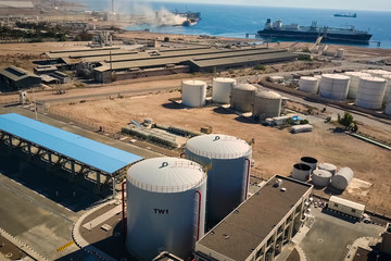 Refinery and storage facilities of oil and petroleum products. O