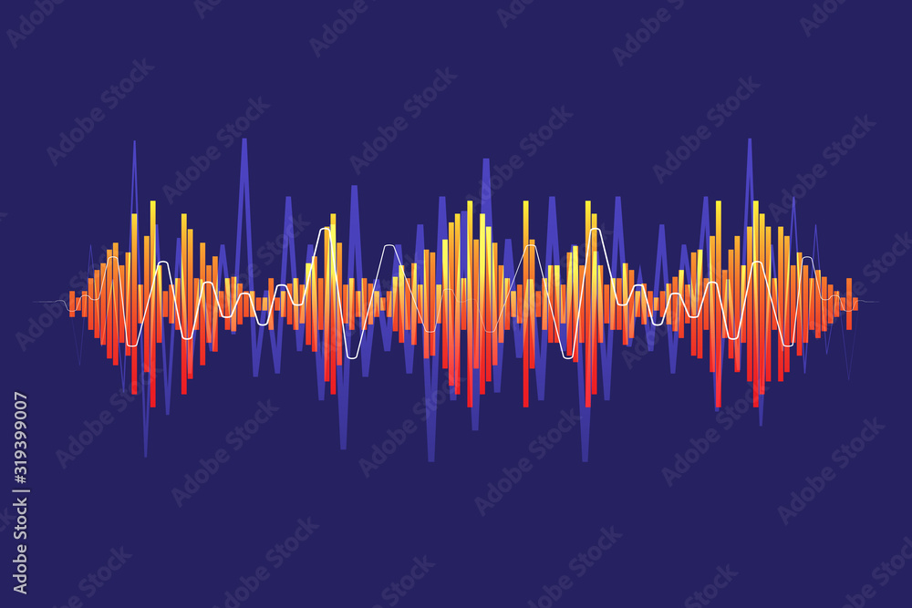 Poster abstract vector colorful pulse wave lines equalizer. digital neon audio concept of music technology 