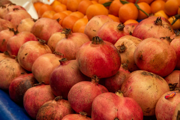 fresh pomegranates in the market