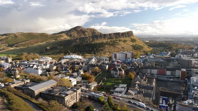 4K: Wide Shot of Arthur's Seat in Edinburgh. The Hill just outside the Scottish City