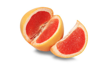 Fototapeta na wymiar whole and half grapefruit isolated on white background